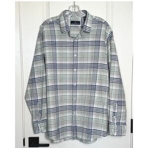 Hart Schaffner Marx Mens Plaid Long Sleeve Button Down Shirt XL Cotton Linen